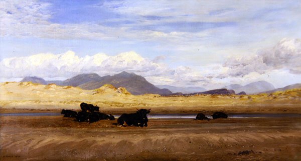 Küste von Nordwales, Vieh am Strand von Henry Moore