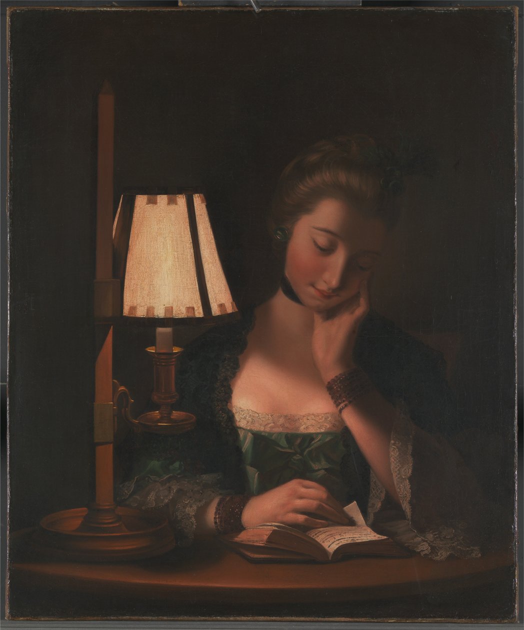 Frau liest bei einem Papierglockenschirm von Henry Robert Morland