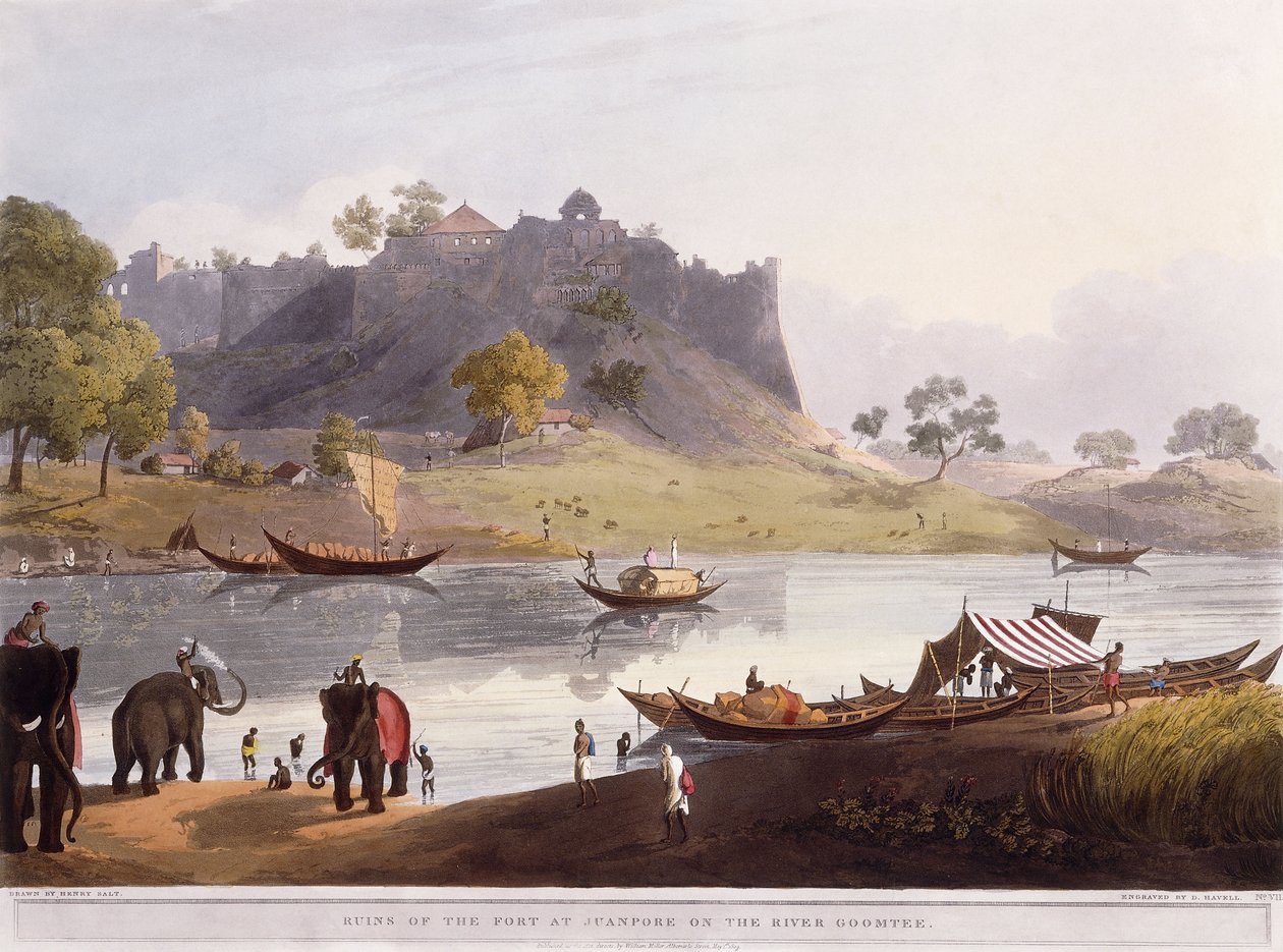 Ruinen des Hafens von Juanpore am Fluss Goomtee, 1824 von Henry Salt