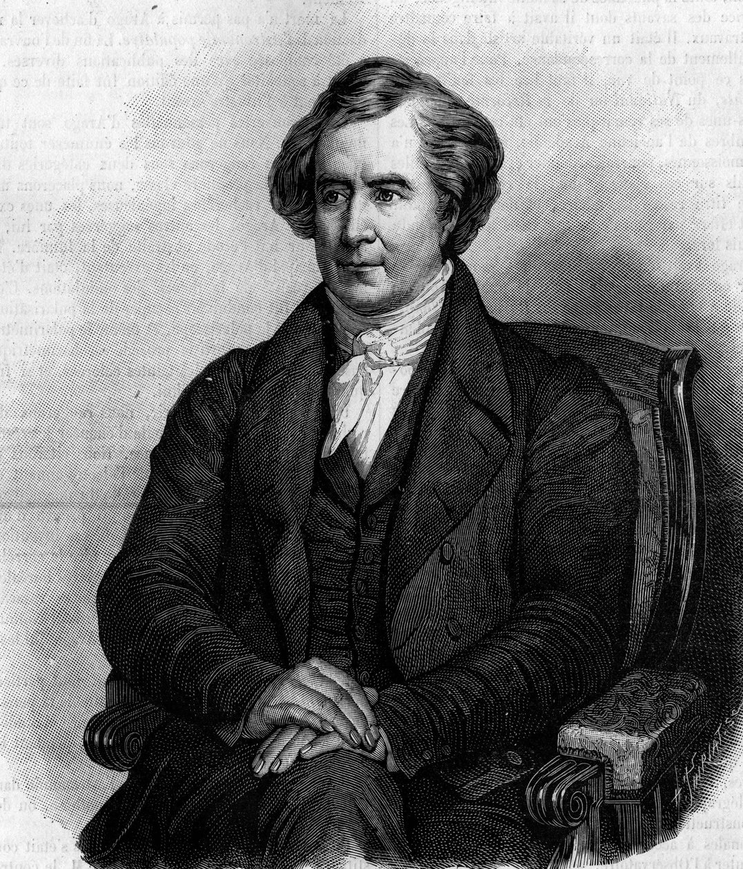 Porträt von Francois Arago (1786-1853), französischer Astronom, Physiker und Politiker. (Nach einem Gemälde von Henri Scheffer). Stich in „La Nature: revue des sciences et de leurs applications aux arts et a l