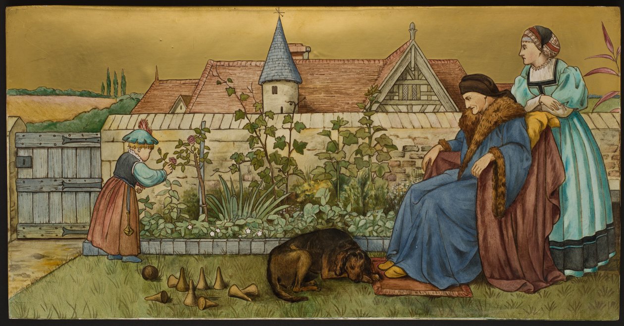 Ohne Alles, Plakette mit einer Illustration aus Shakespeares Sieben Lebensalter, Minton Ware, Staffordshire, 1874 von Henry Stacey after Marks
