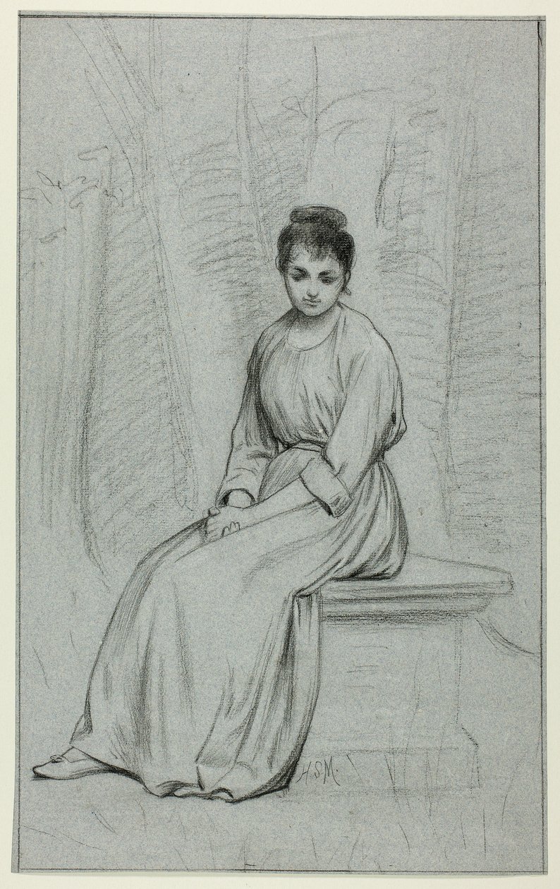 Frau auf einer Steinbank ruhend von Henry Stacy Marks
