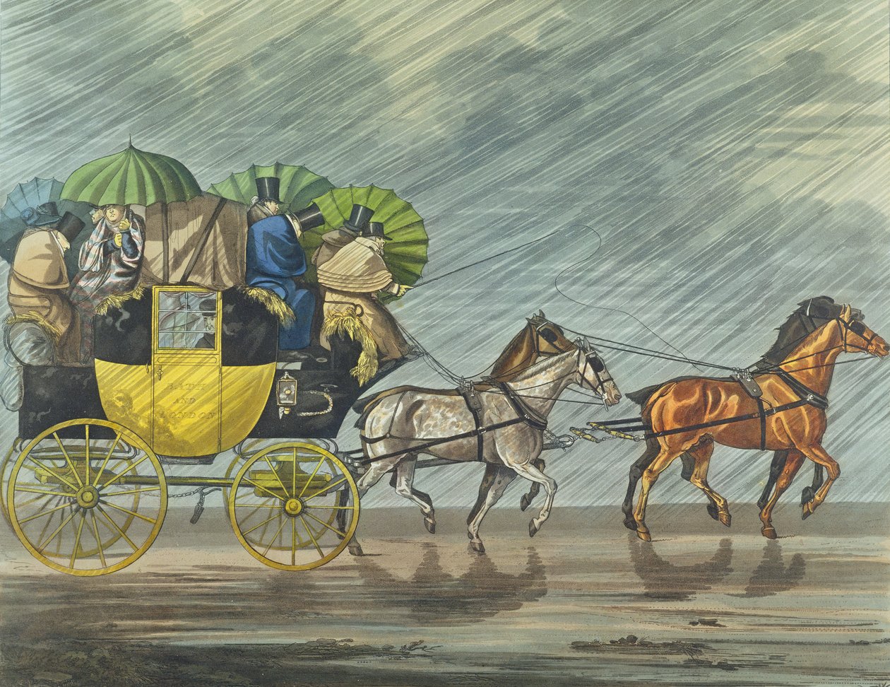 Ein Badewagen, aquatintiert von George Hunt (fl.1820-40), veröffentlicht 1820 von Henry Thomas Alken