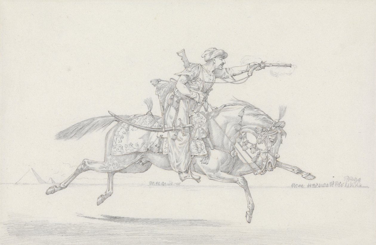 Ein angreifender Mameluk, der eine Pistole abfeuert von Henry Thomas Alken