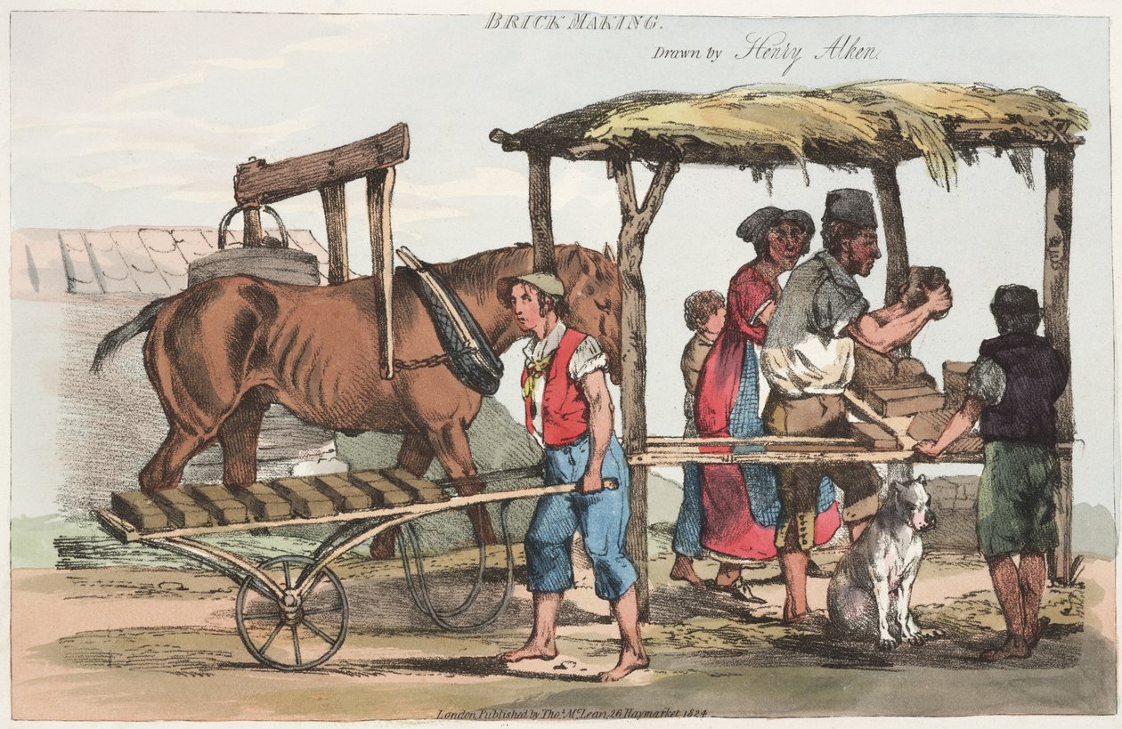 Ziegelherstellung, veröffentlicht von Thomas Mclean of Haymarket, 1824 von Henry Thomas Alken
