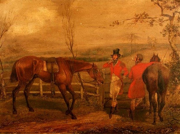 Jäger rauchen an einem Zaun von Henry Thomas Alken