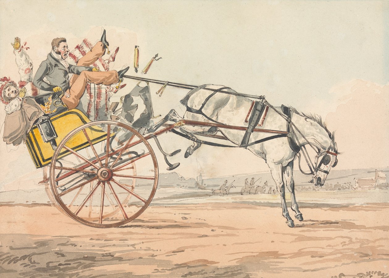 „Sportliche Entdeckungen oder die Leiden des Fahrens ...“ Sie entdecken, dass die Zügel unter seinem Schwanz liegen von Henry Thomas Alken