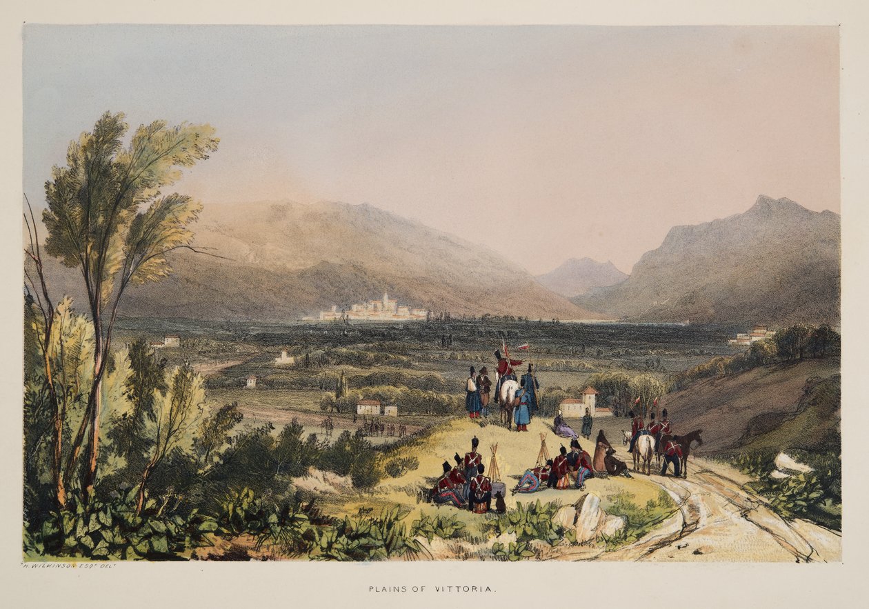 Ebenen und Stadt Vitoria, aus Skizzen der Landschaft in den Baskischen Provinzen Spaniens, mit einer Auswahl nationaler Musik, veröffentlicht 1838 von Henry Wilkinson