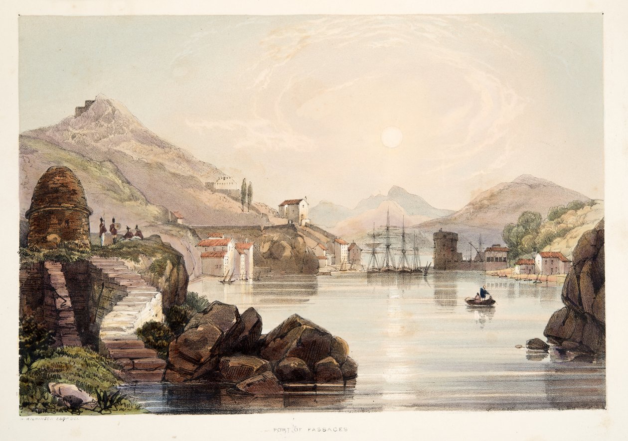 Hafen von Passages, aus Skizzen der Landschaft in den Baskischen Provinzen Spaniens, mit einer Auswahl nationaler Musik, veröffentlicht 1838 von Henry Wilkinson
