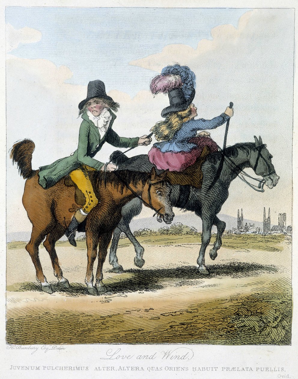 Liebe und Wind - in „Karikaturen englischer Reitmanieren“, ill. von H. W. Bunbury, ed. John Stockdale von Henry William Bunbury