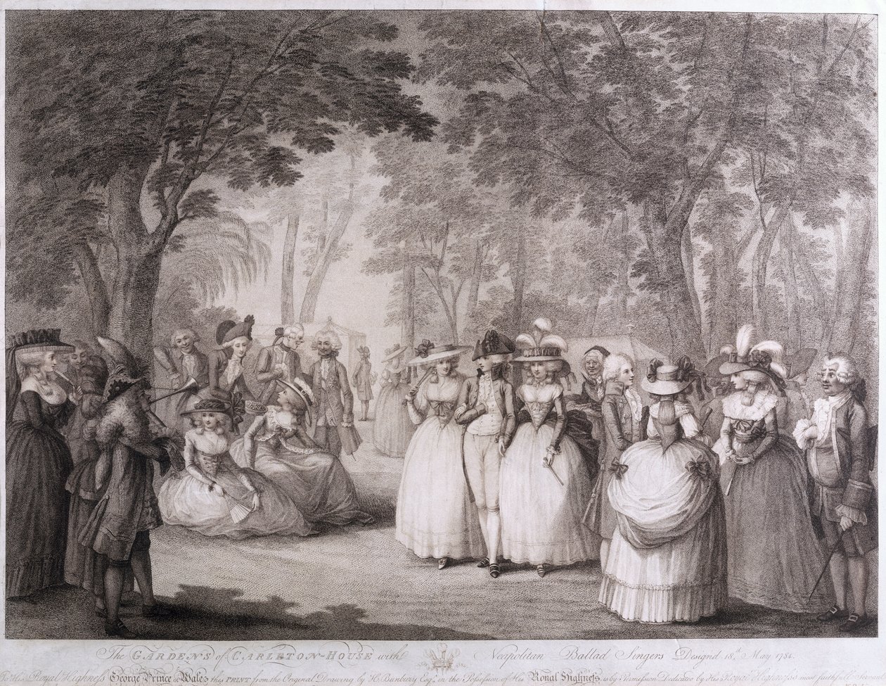 Die Gärten von Carlton House mit neapolitanischen Balladensängern, graviert von William Dickinson, 1784 von Henry William Bunbury