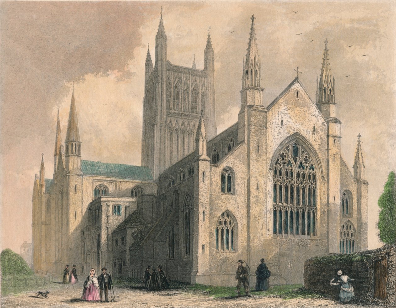 Kathedrale von Worcester, Nordwestansicht, 1836 von Henry Winkles