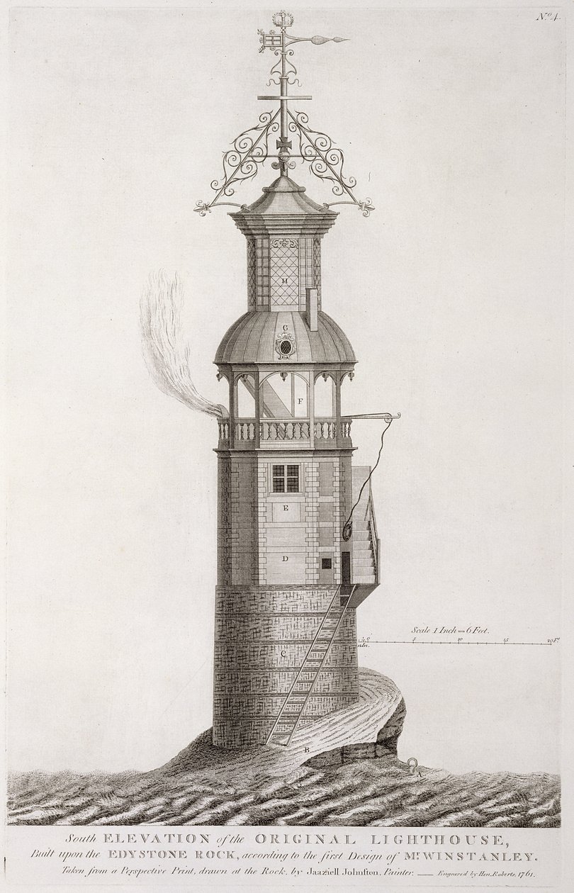 Edystone-Leuchtturm, graviert von Henry Roberts, 1761 von Henry Winstanley