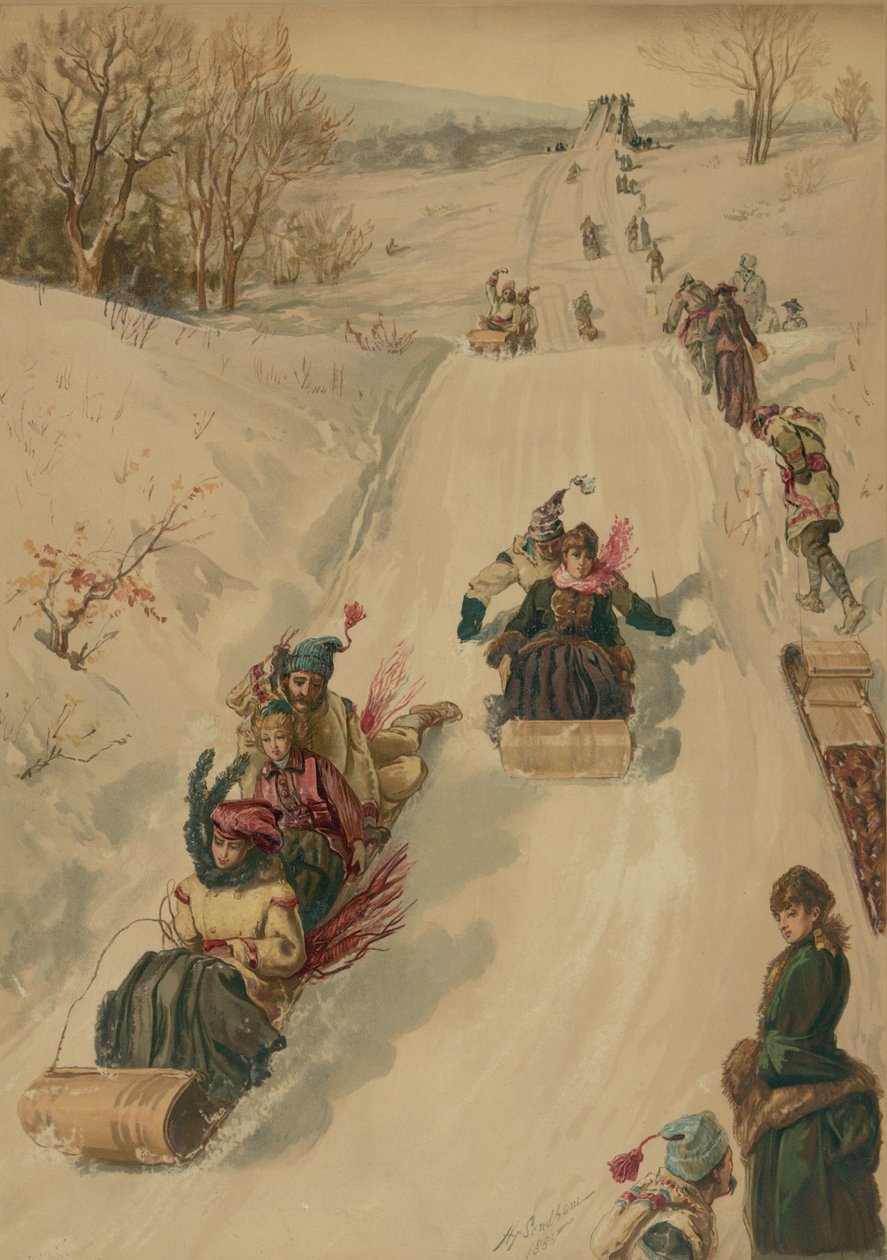 Schlittenfahren, von L. Prang und Co., 1886 von Henry after Sandham