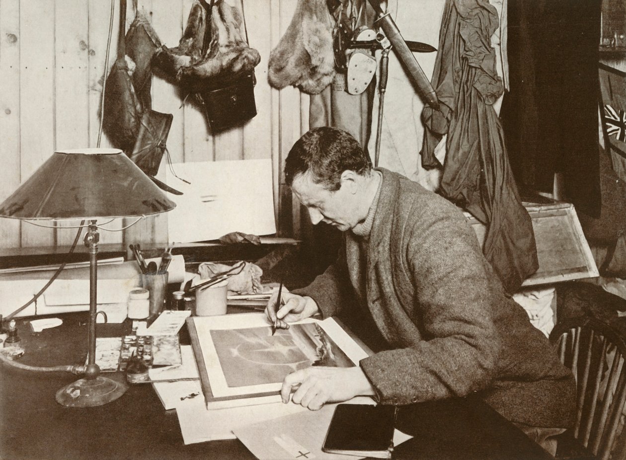 Dr. Wilson arbeitet an der Skizze, die auf S. 258 gegeben ist von Herbert Ponting