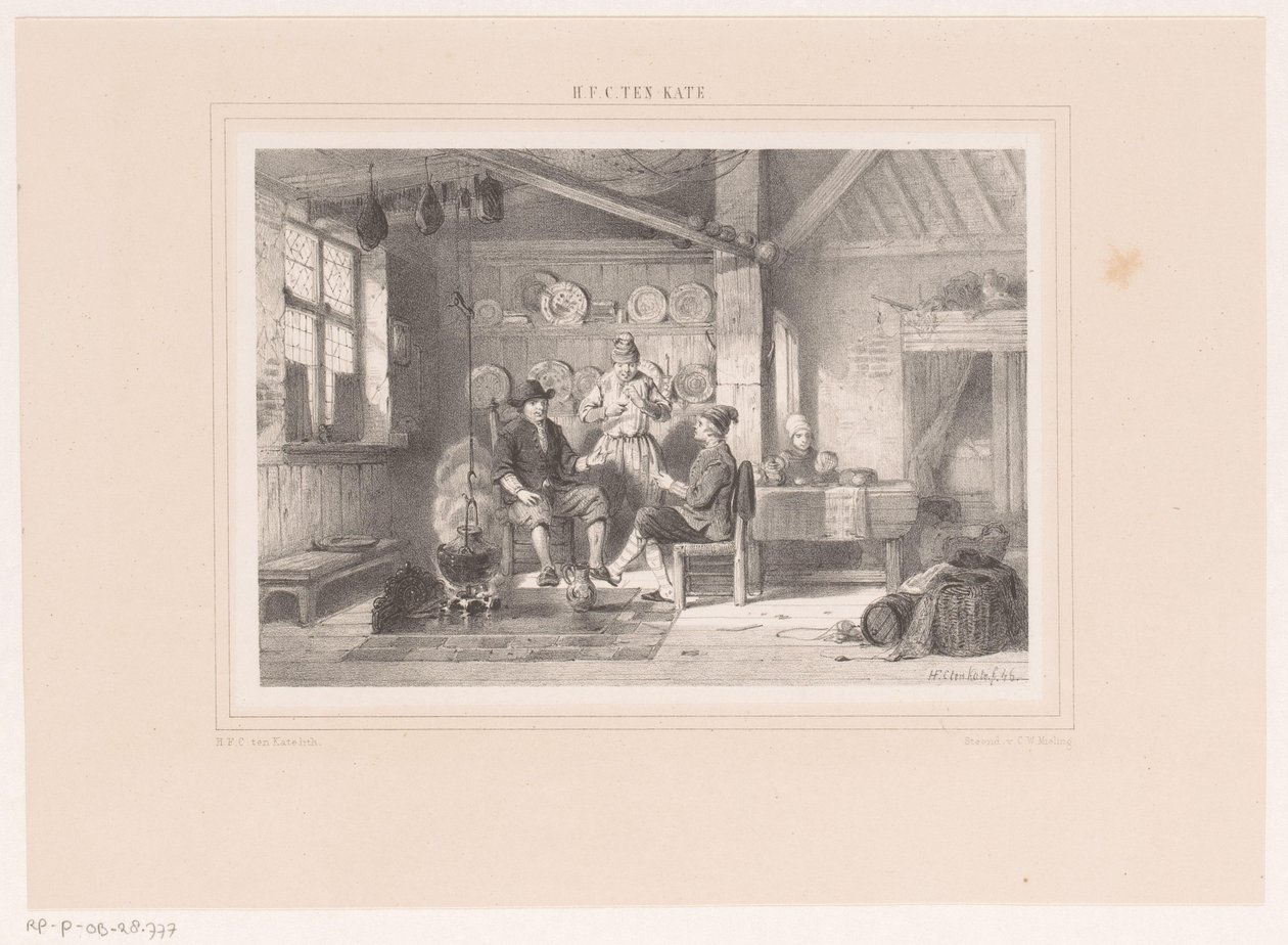 Interieur mit drei Männern am Kamin von Herman Frederik Carel ten Kate