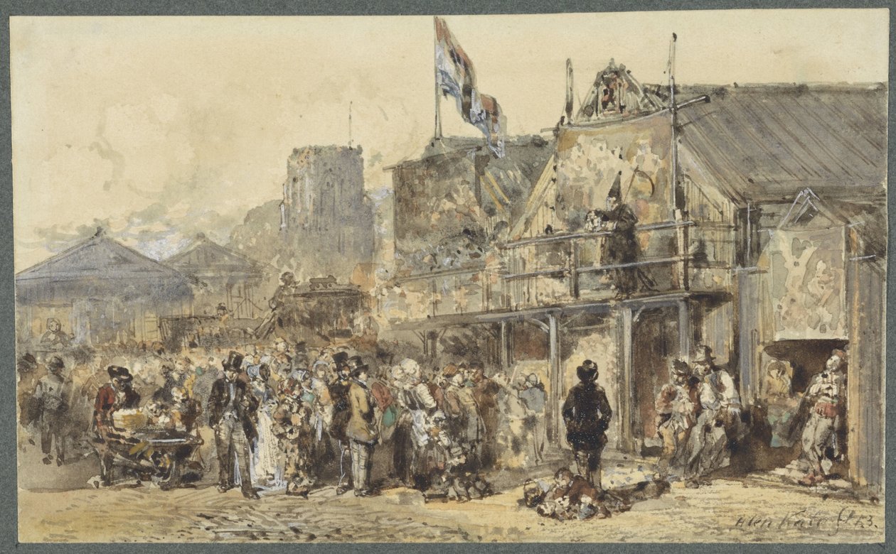 Jahrmarkt in Leeuwarden, die Oldenhove im Hintergrund von Herman Frederik Carel ten Kate