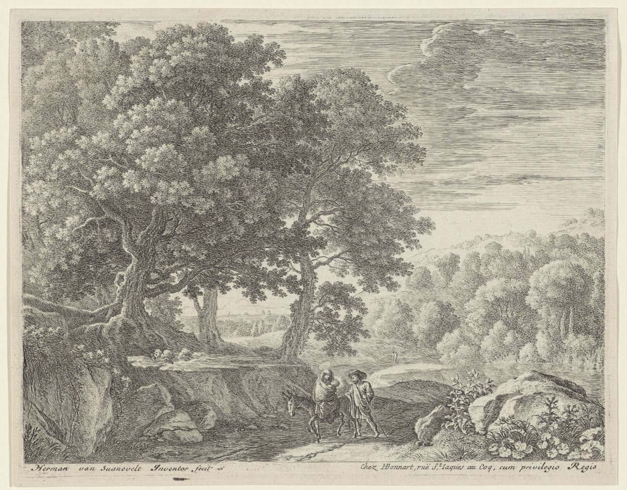 Heilige Familie mit Esel und Cherubinen von Herman van Swanevelt