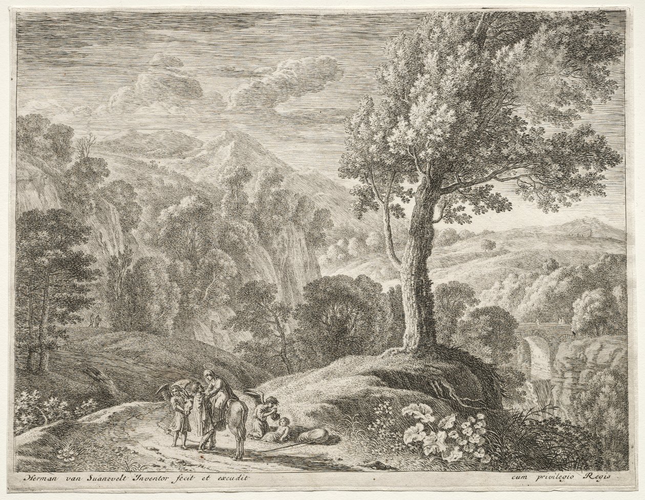 Die Flucht nach Ägypten: Der große Baum und der Wasserfall von Herman van Swanevelt