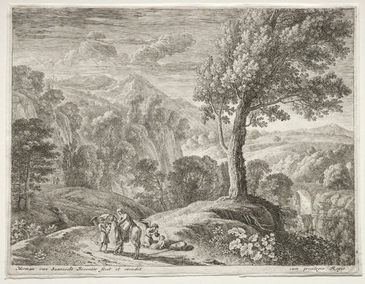 Der große Baum und der Wasserfall, um 1652-1654 von Herman van Swanevelt