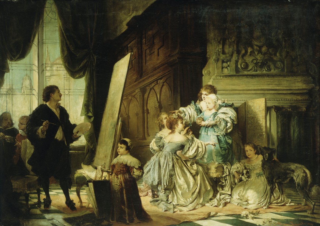 Van Dyck in seinem Atelier, ein Porträt von Charles, Prinz von Wales, Sohn von Charles I., malend, 1876 von Hermann Schneider