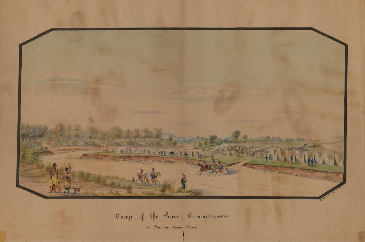 Lager der Friedenskommissare am Medicine Lodge Creek von Hermann Stieffel