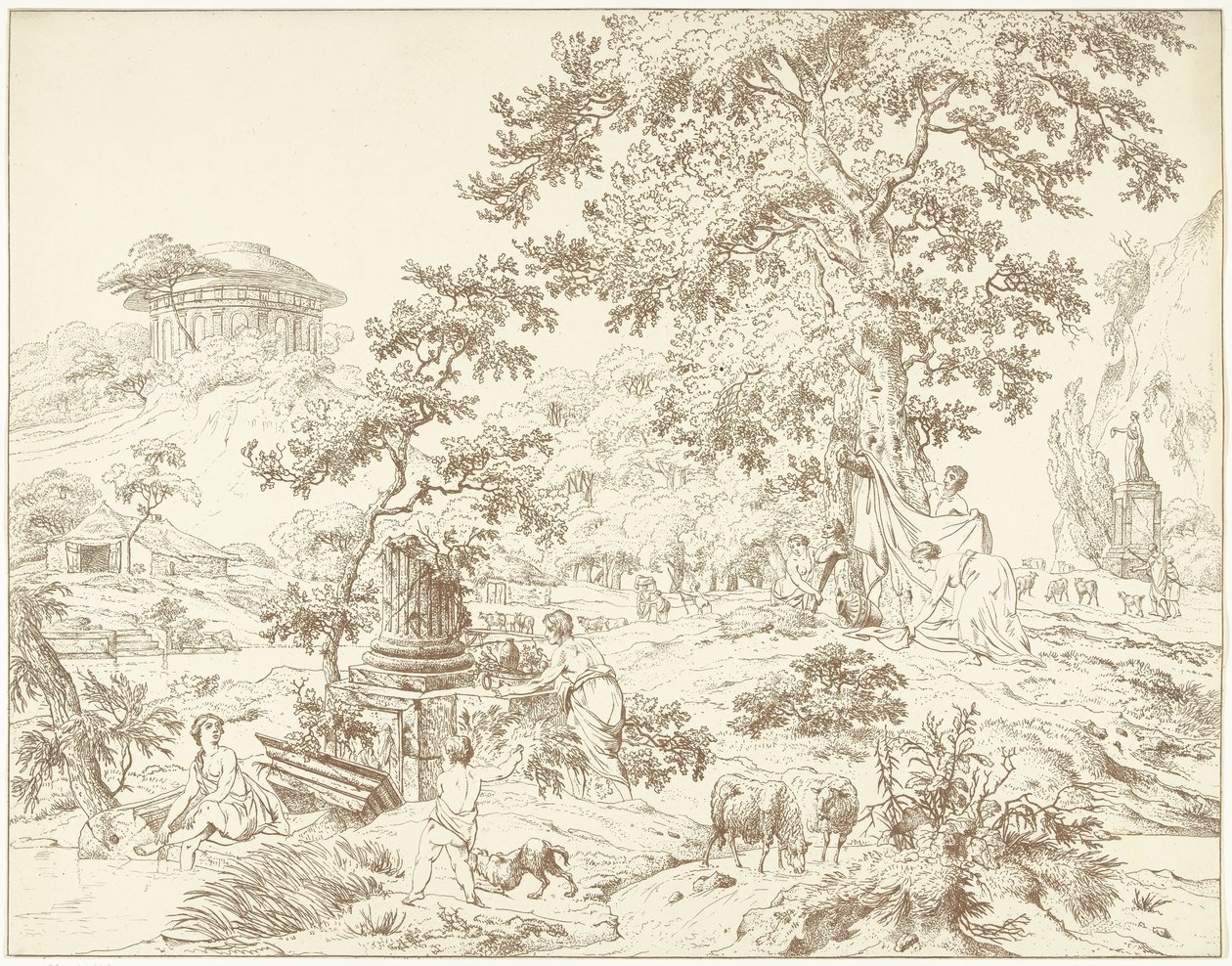 Arkadische Landschaft mit badender Frau von Hermanus Fock