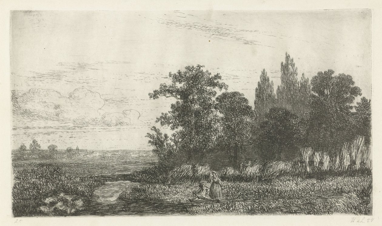 Mann und Frau an einem Bach am Waldrand von Hermanus Jan Hendrik van Rijkelijkhuysen