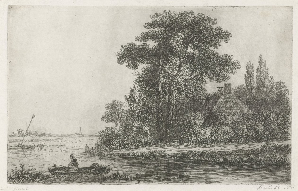 Flusslandschaft mit Leuchtfeuer von Hermanus Jan Hendrik van Rijkelijkhuysen