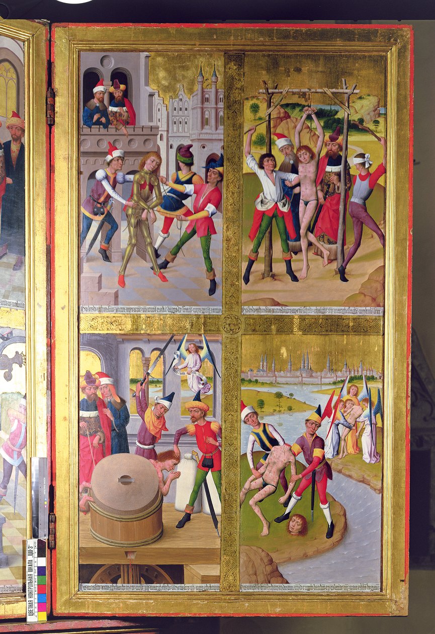 Szenen aus dem Leben des heiligen Viktor aus dem inneren Abschnitt des rechten äußeren Flügels des ehemaligen Hauptaltars in der St. Nikolauskirche, 1481 von Hermen Rode