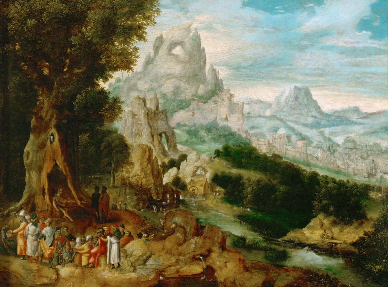 Landschaft mit Johannes dem Täufer beim Predigen von Herri met de (c.1510 p.1550) Bles