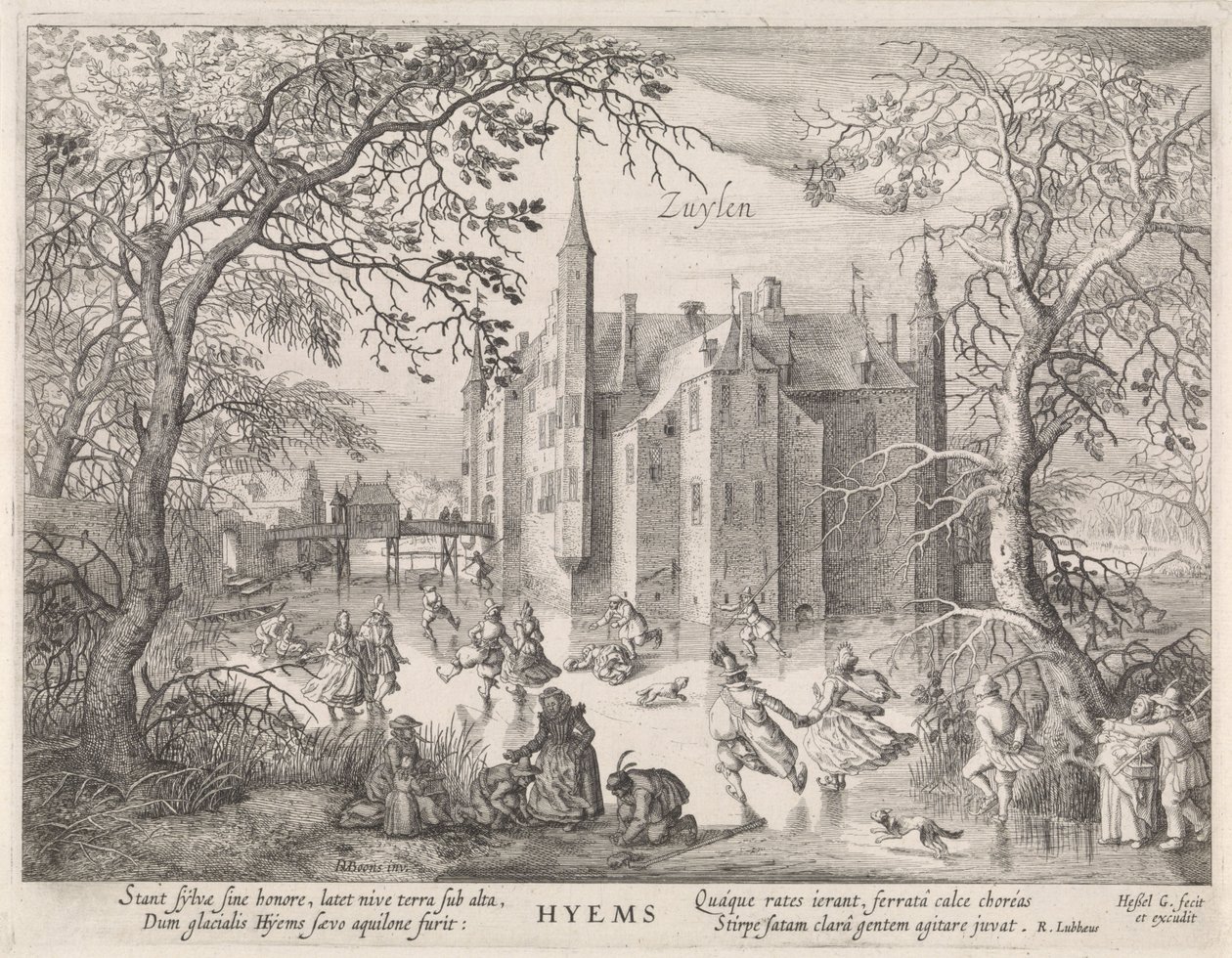 Aktivitäten auf dem Eis vor Schloss Zuylen von Hessel Gerritsz