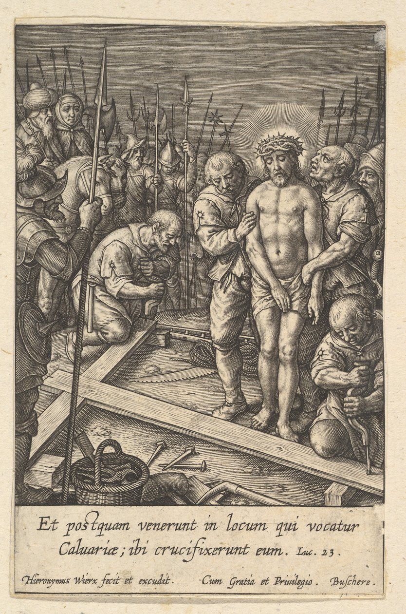 Die Vorbereitung des Kreuzes, vor 1619 von Hieronymous Wierix