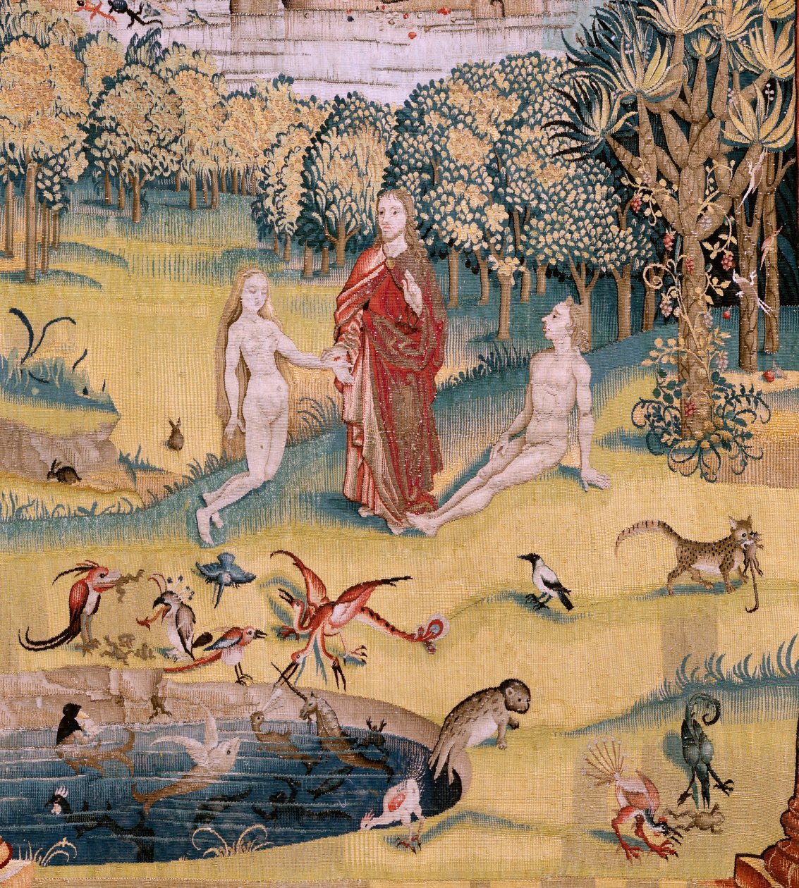 Flandrischer Wandteppich. Serie Vier Wandteppiche nach Hieronymus Bosch. Der Garten der Lüste. Vierter Wandteppich in der Serie. Modell inspiriert von der Arbeit von Hieronymus Bosch. Herstellung unbekannte Werkstatt, Brüssel. Vor 1560. von Hieronymus (after) Bosch