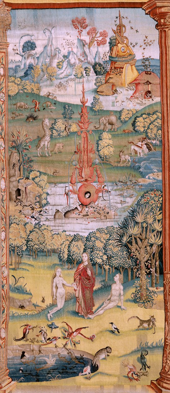 Flämischer Wandteppich. Serie Vier Wandteppiche nach Hieronymus Bosch. Der Garten der Lüste (Jardín de las Delicias). Vierter Wandteppich in der Serie. Modell Inspiriert von der Arbeit von Hieronymus Bosch. Herstellung Unbekannte Werkstatt, Brüssel. Vor 15 von Hieronymus (after) Bosch