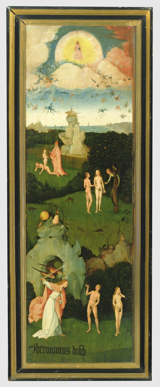 Der Heuwagen: linke Flügel des Triptychons, das den Garten Eden darstellt, ca. 1500 von Hieronymus Bosch