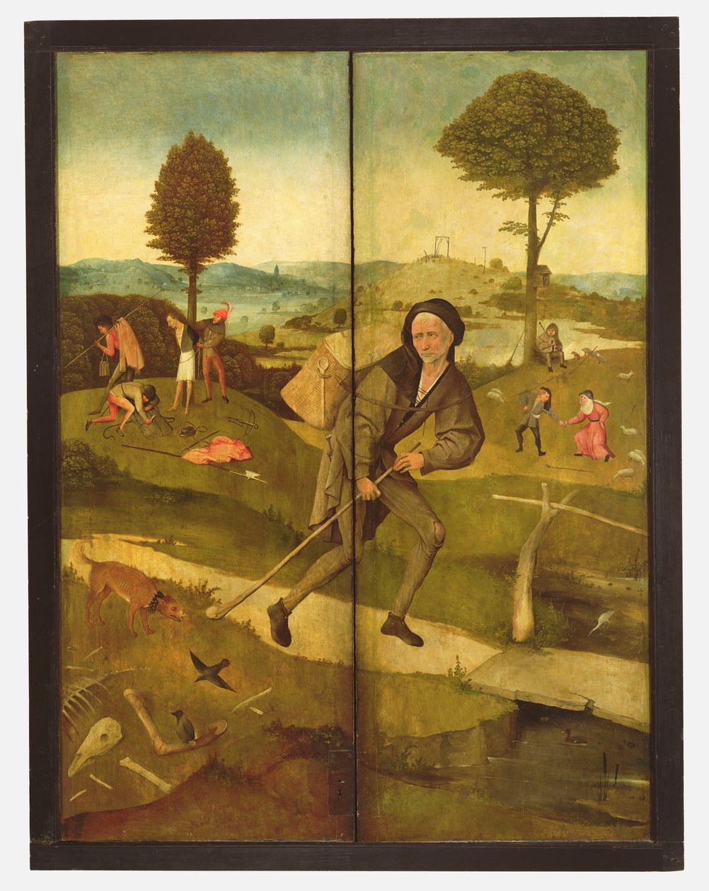 Der Heuwagen, mit geschlossenen Tafeln, die Jedermann auf dem Lebensweg zeigen von Hieronymus Bosch