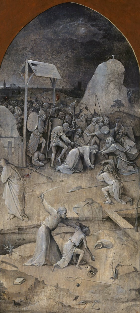 Die Versuchung des heiligen Antonius. Triptychon, Rückseite: Die Gefangennahme Christi, 1500-1501 von Hieronymus Bosch