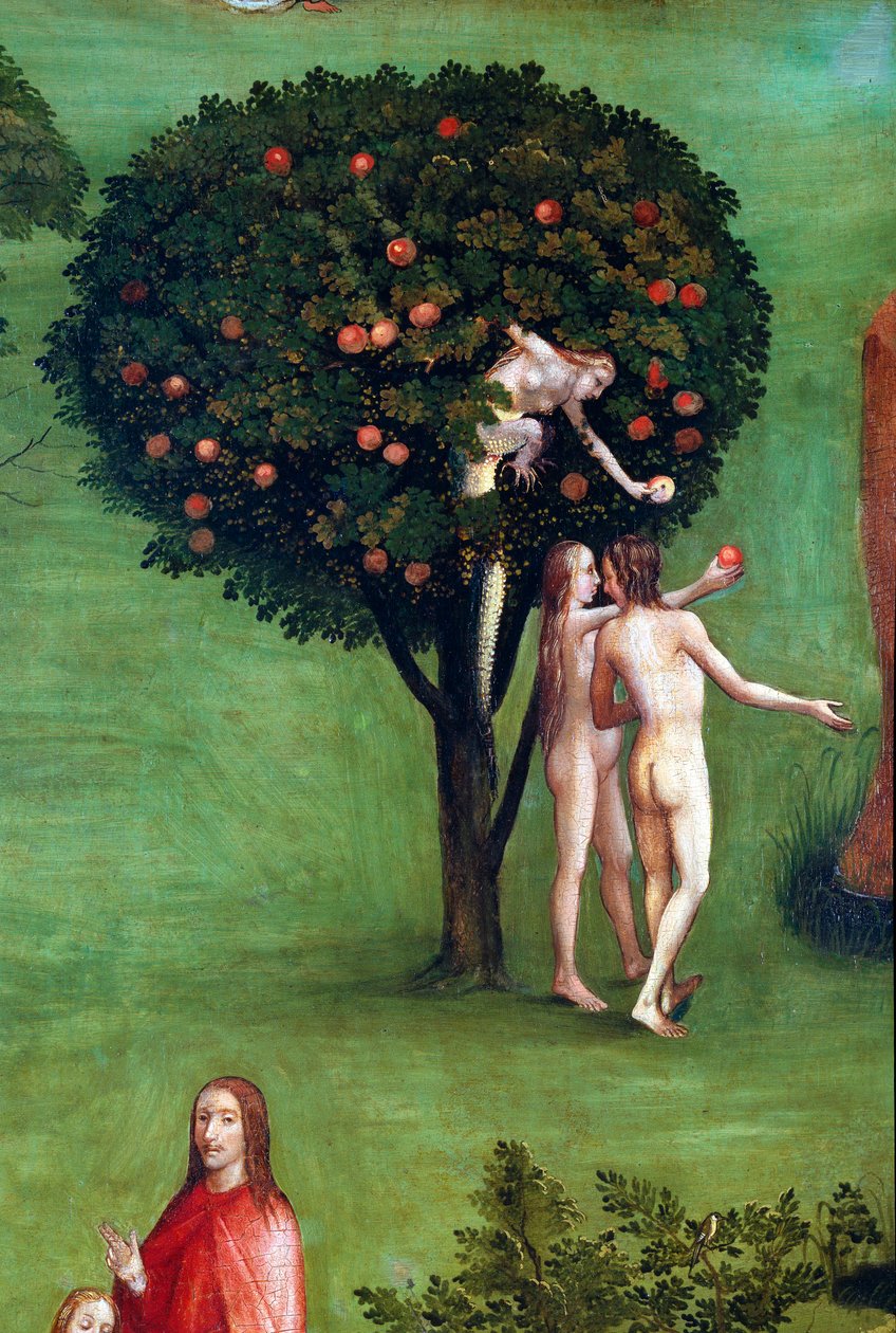 Triptychon des Jüngsten Gerichts, linkes Panel. Adam und Eva im Paradies (Detail) von Hieronymus Bosch