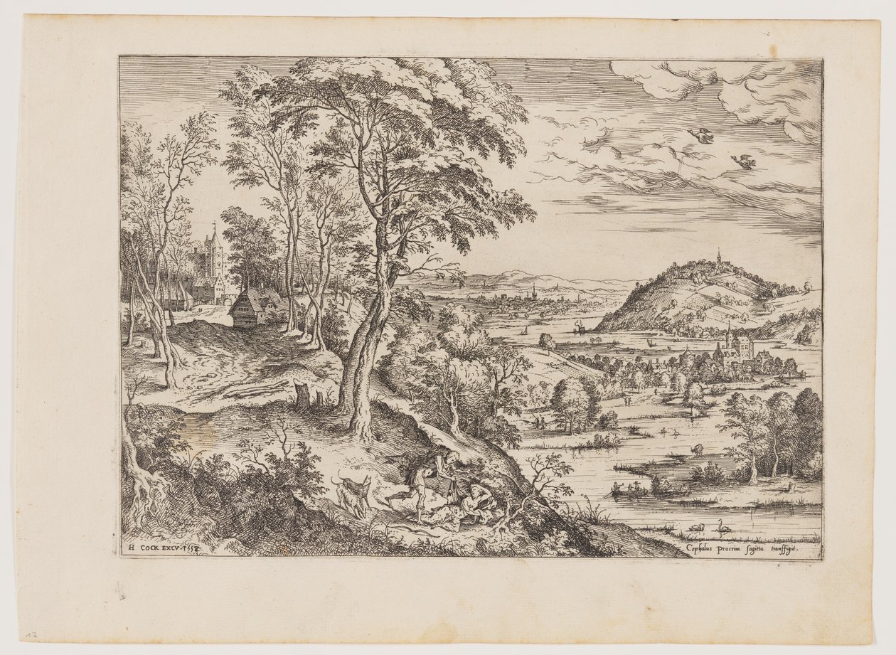 Cephalus und Procris, aus Landschaften mit biblischen und mythologischen Szenen von Hieronymus Cock