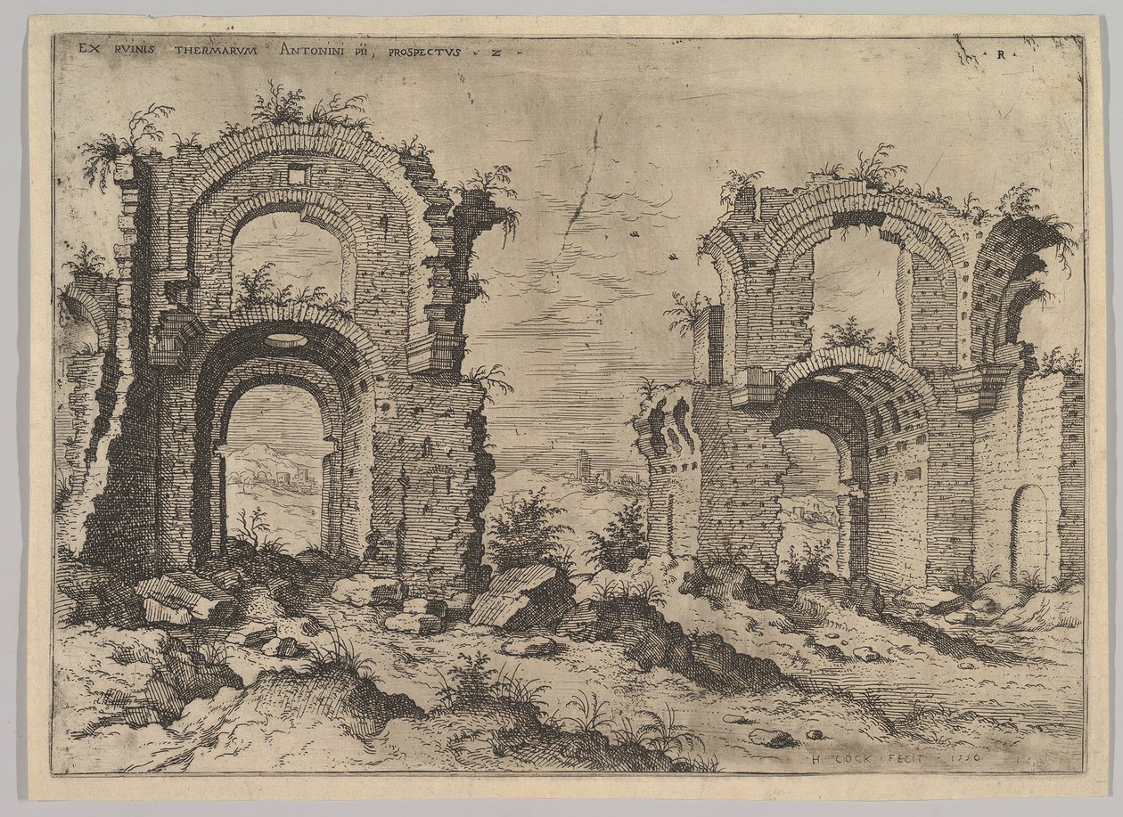 Zweite Ansicht der Bäder des Diokletian, aus dem Set Römische Ruinen, 1550 von Hieronymus Cock
