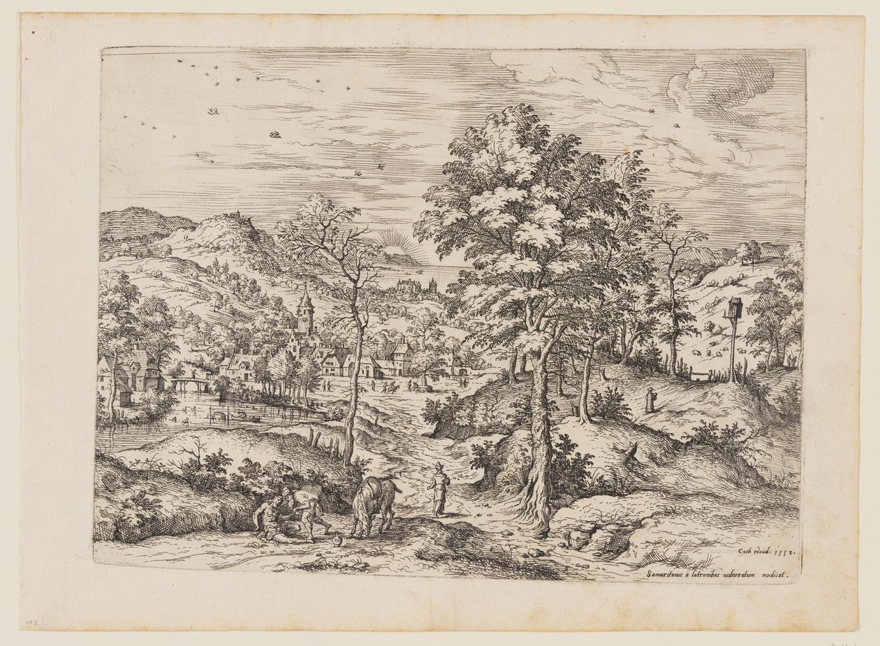 Der barmherzige Samariter, aus Landschaften mit biblischen und mythologischen Szenen von Hieronymus Cock