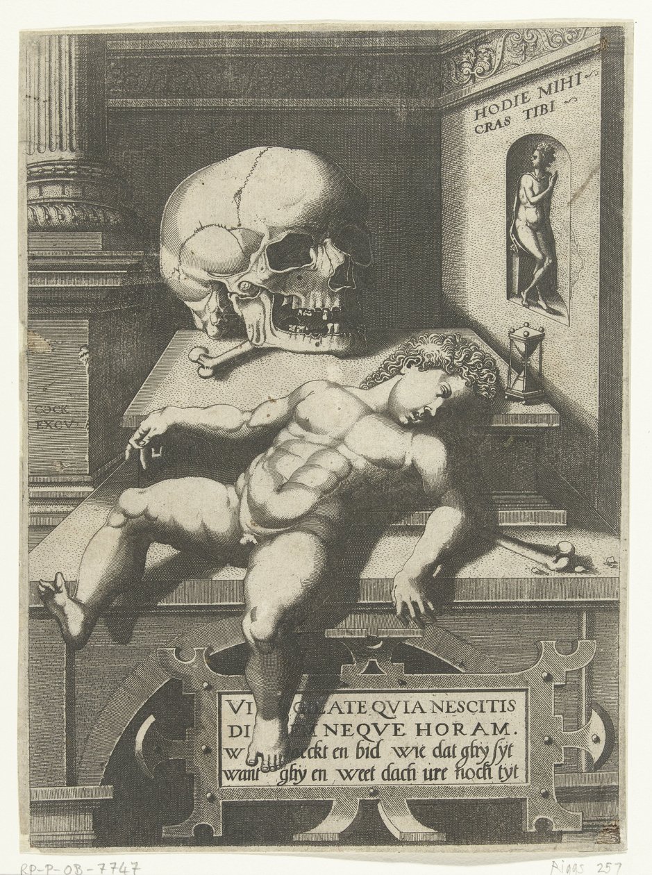 Vanitas-Darstellung mit Kind und Schädel von Hieronymus Cock
