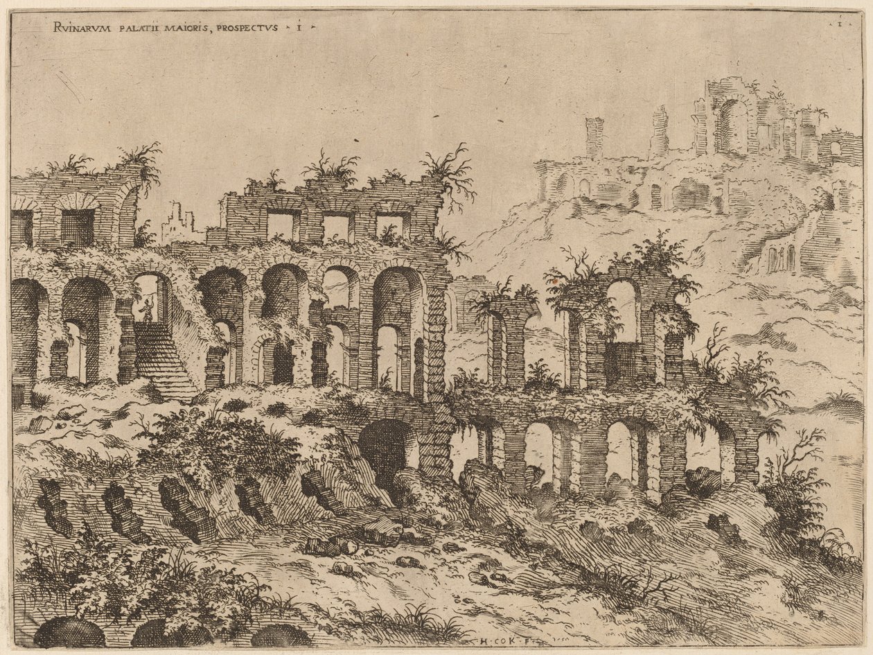 Ansicht des Kolosseums mit dem Palatin im Hintergrund von Hieronymus Cock