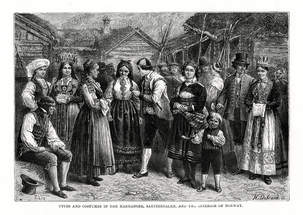 Typen und Kostüme in Norwegen, 1879 von Hildibrand