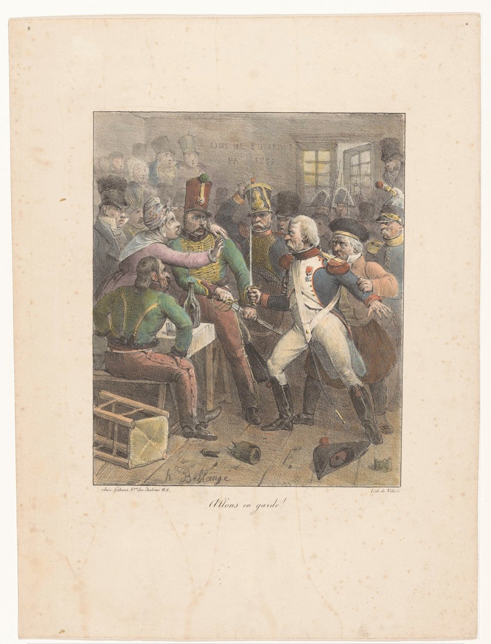 Zwei Soldaten kreuzen die Degen in einer Kneipe von Hippolyte Bellange