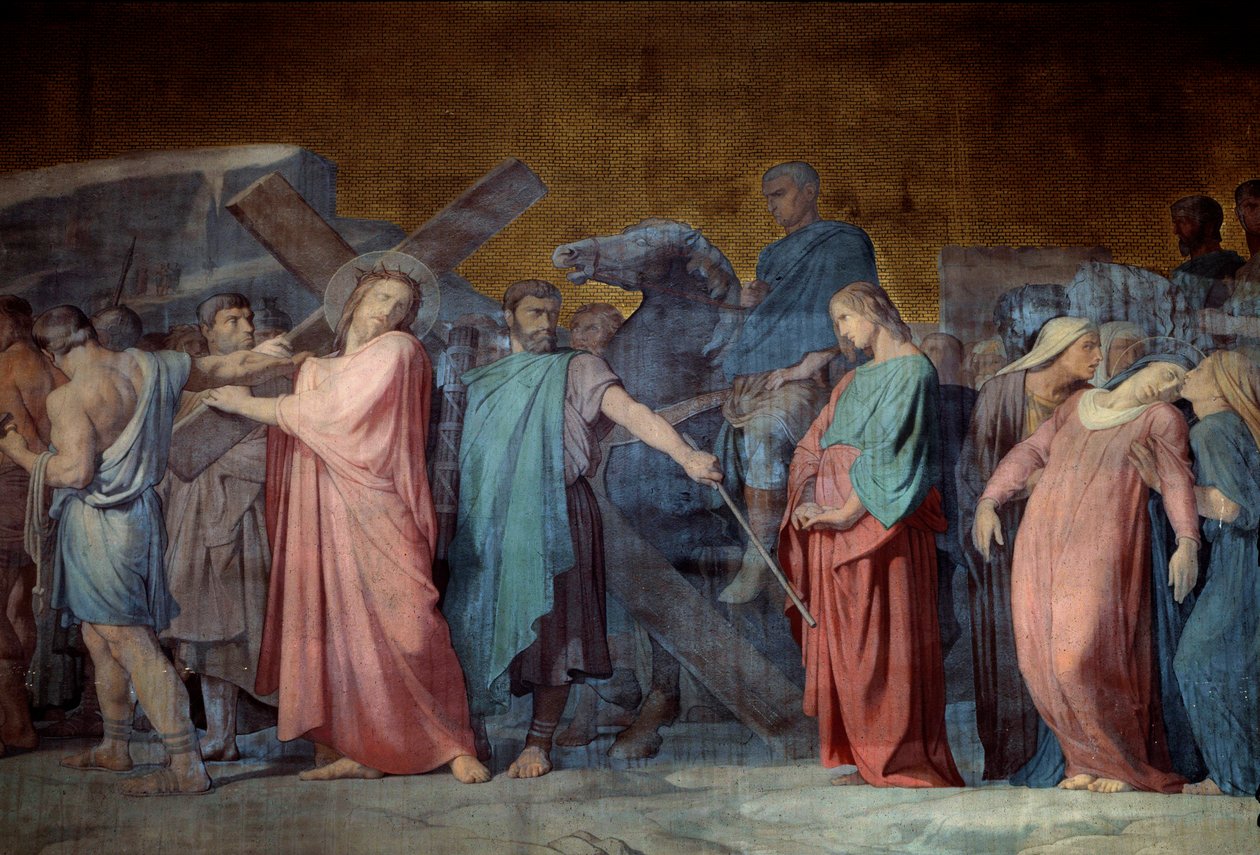 Christus trägt sein Kreuz (Detail eines Freskos von Hyppolithe Flandrin, 19. Jahrhundert) von Hippolyte Flandrin