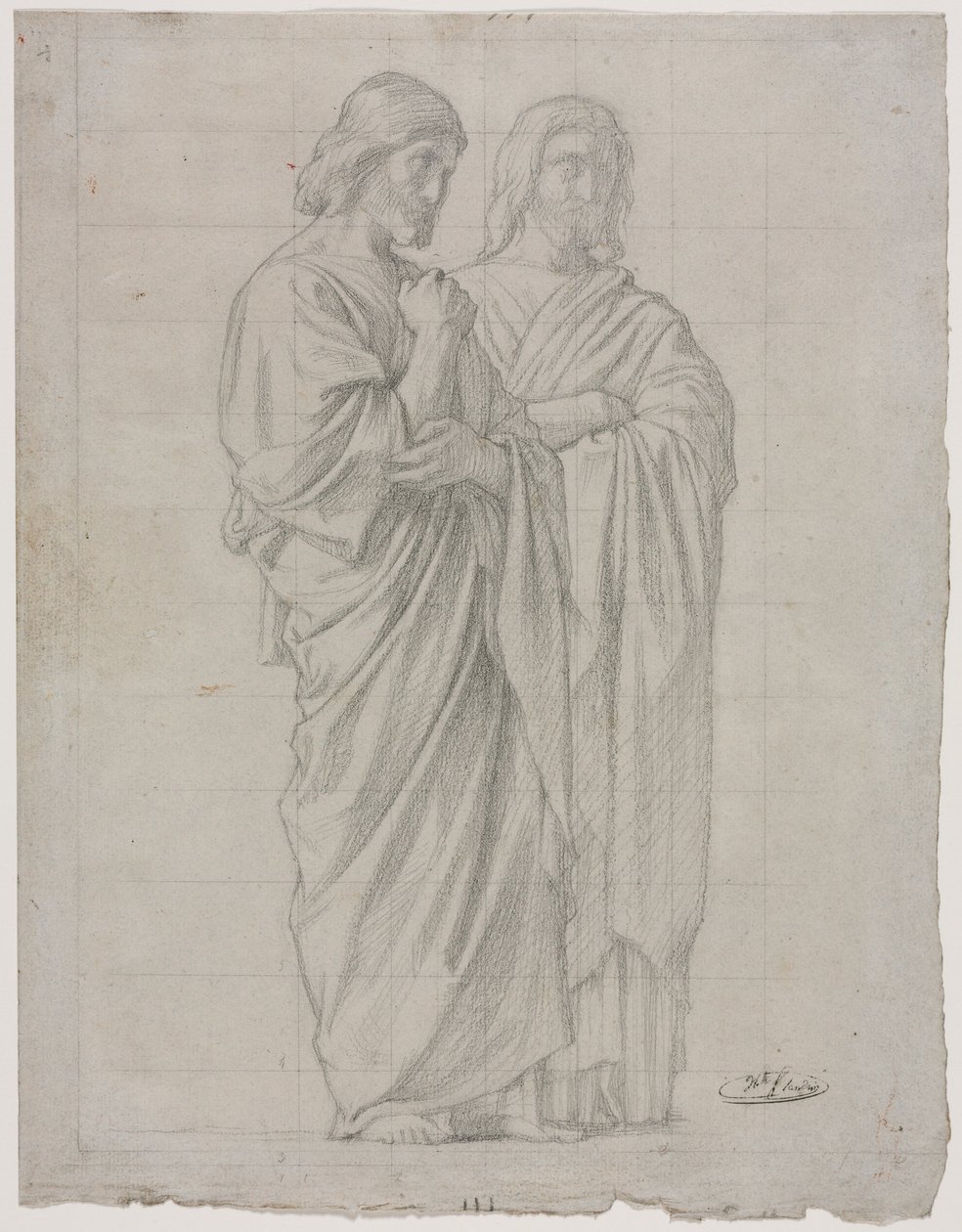 Zwei stehende Figuren, Studie für den linken Teil der Mission der Apostel von Hippolyte Jean Flandrin