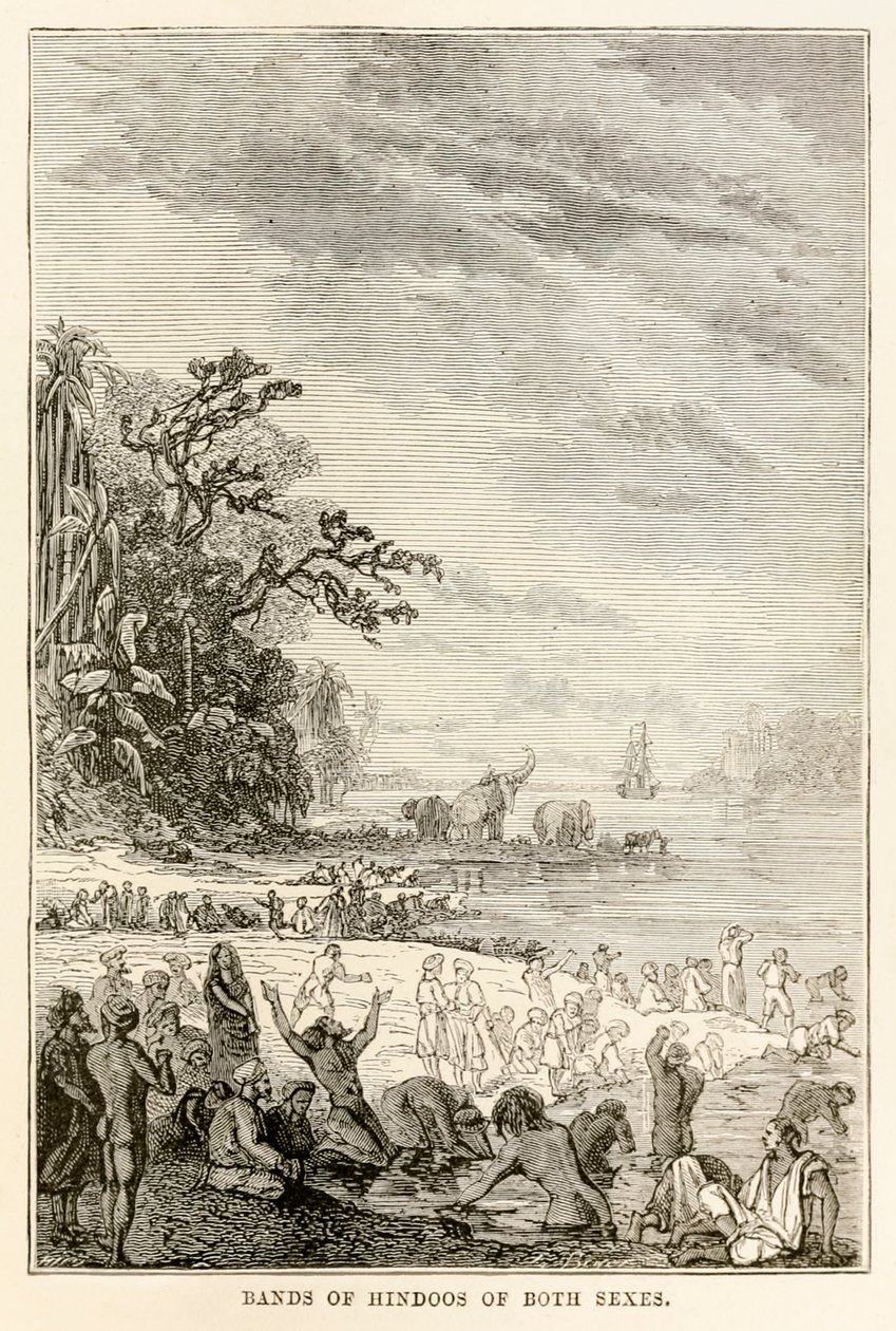Gruppen von Hindus beiderlei Geschlechts, aus In 80 Tagen um die Welt von Jules Verne, 1873 von Hippolyte Leon after Benett