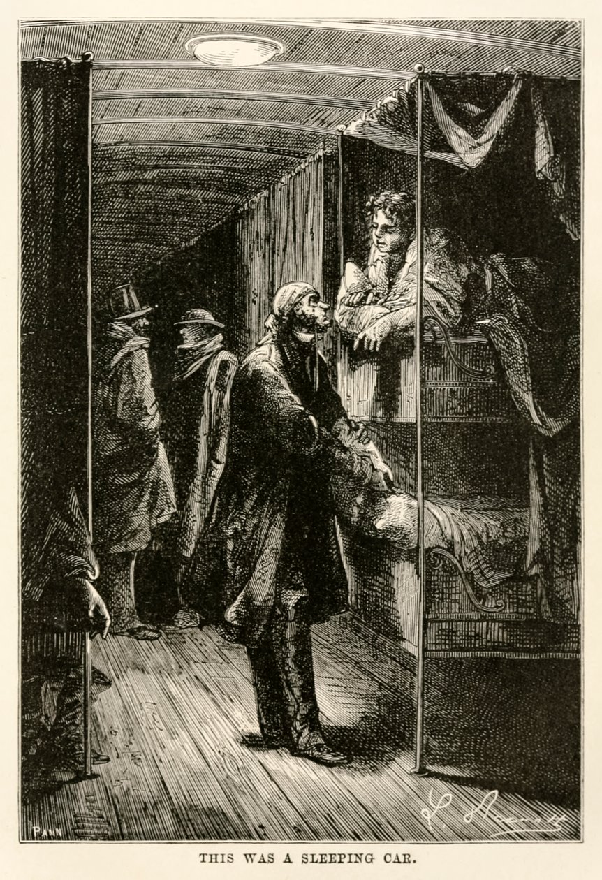 Dies war ein Schlafwagen, aus In 80 Tagen um die Welt von Jules Verne (1828-1905) graviert von Adolphe François Pannemaker (1822-1900), 1873 von Hippolyte Leon after Benett